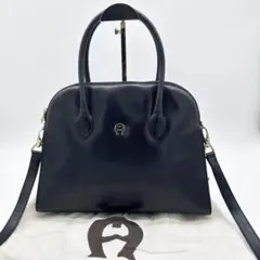 C347 アイグナー 2way レザー ハンド ショルダー 黒 ゴールド金具