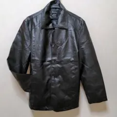 本革の様な黒の高級合成レザーボタンジャケットXL