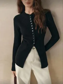 ブラックリブ編み長袖