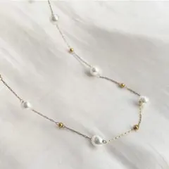 ネックレス パール ステーションネックレス 新品 ゴールド サージカルステンレス