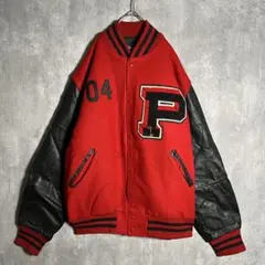 希少⭐️Hollowayスタジャン ビンテージ レザー 刺繍 リブライン XL