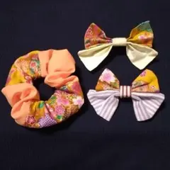 ハンドメイド 和柄 バレッタ ヘアピン シュシュ 3点セット