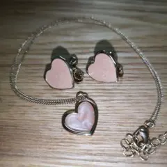 ピンクハートネックレスとイヤリングセット