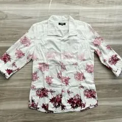未使用級 トルネードマート 花柄 ドット シャツ ストレッチ 光沢感 高級感 L 未使用級 トルネードマート 花柄 ドット シャツ ストレッチ 光沢