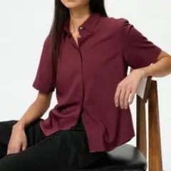 UNIQLO レーヨンブラウス 半袖　 Ｌサイズワインのサムネイル