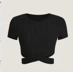 レディース クロップド丈 半袖 トップス ブラック クロス Tシャツ SHEIN