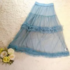 未使用 FRIFUL (M) シアード ティアードレース スカート フリル 水色