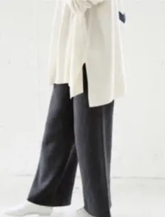 IENA 接結ニットワイドパンツ グレイ系