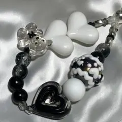 ブラック ホワイト 白黒 クリア スマホストラップ キーホルダー ハンドメイド