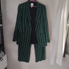 H&M グリーン ストライプ テーラードジャケット
