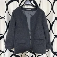 ノーカラーコート ウール ショート