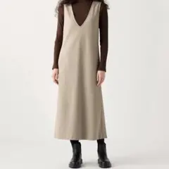 ユニクロ ブラッシュドジャージーワンピース L ベージュ