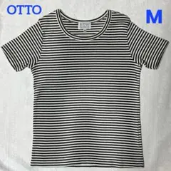 OTTO 細ボーダー 黒×白 ソフトリブ コットンTシャツ　Mサイズ