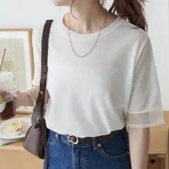 ディスコートトップス　ホワイト　白　美品　カットソー　シアーTシャツのサムネイル