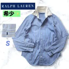 希少✨️ラルフローレン　袖ポニー　ブルーストライプシャツ　長袖　襟　切り替え