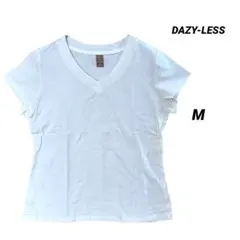 DAZY-LESS Vネック Tシャツ 白 無地 半袖 M シンプル