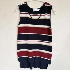 AZUL by moussy ボーダー ニット ベスト M ネイビー Vネック