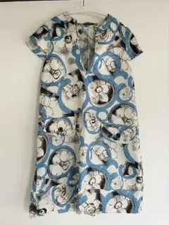 【日本製】花柄　ミニワンピース　チュニック　半袖　フレンチスリーブ　北欧柄