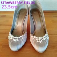 【ストロベリーフィールズ】 パール×サテンパンプス ベージュ系 23.5cm