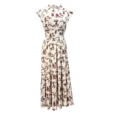 ナチュラルビューティーベーシック 総柄ワンピース　フリル　ノースリーブ　サイズS