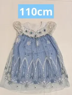 110cm 水色の雪の結晶刺繍ワンピース アナ雪風