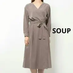 スープ SOUP カシュクール 長袖 ワンピース グレージュ 9号