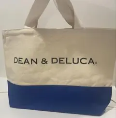 新品DEAN&DELUCAトートバッグキャンバスブルー×アイボリーマチあり大容量
