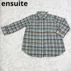 【エンスウィート】チェック柄シャツブラウス 水色 茶色 綿混 3 （L相当）のサムネイル