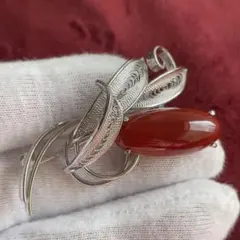 【29】レトロブローチ　赤瑪瑙　シンプル　ヴィンテージ