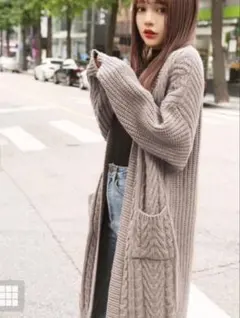 美品　GRLケーブルニットカーディガン 長袖ニット　ロングニット　体型カバー