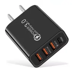 USB アダプター ACアダプター コンセント Cタイプ 充電器 4ポート 黒
