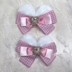 リボン ヘアクリップ 猫耳 うさ耳 チェック 量産型