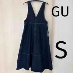 GU デニムワンピース　ジャンスカ　ダークブルー　レディース　サロペット　S