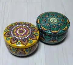 【匿名配送】モロッコ柄　缶　2点セット　エスニック柄　小物入れ　インテリア