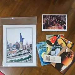 ベトナムホーチミンの風景画レプリカ&ポストカードx5枚