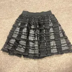 黒 レース フレアスカート ミニ丈 フリル付き