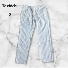 Te chichi/テチチ　 クロップドパンツ　ストライプ　白　綿混　ストレッチのサムネイル