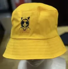 ユニセックス バケットハット 猫デザイン イエロー/