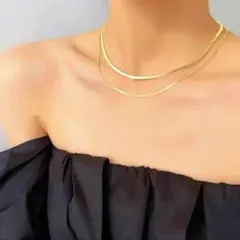 【値下げ！】【サージカルステンレス 】2連スネークチェーンゴールドネックレス