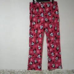 【M】ミッキーマウス柄 雪の結晶柄 パジャマパンツ レッド　あったか素材