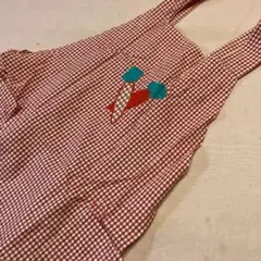 【美品】ギンガムチェックエプロン　キャロット柄