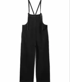 GRL 配色ステッチオールインワン ブラック M 黒 サロペット カジュアル