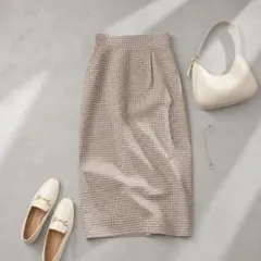 マジェスティックレゴン ギンガムチェックタイトスカート ミモレ丈 S 春夏
