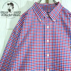 ラルフローレン 長袖シャツ 2XL ブルー レッド チェック ボタンダウン 古着