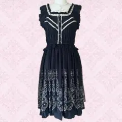 axes femme ゴシック フリル ワンピース 黒 M ゴスロリリボンレース
