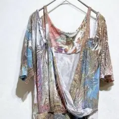 半袖チュニック 半袖 肩出し 花柄 マルチカラー ミニワンピース ラップスタイル