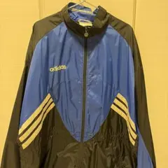 adidas ナイロンジャケット トレフォイルロゴ ブラック ブルー 80s