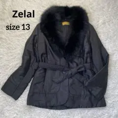 Zelal フォックスファー ×シルク 中綿ジャケット ベルト付 2way 黒