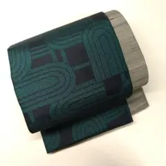 半幅帯 緑色と黒の幾何学模様