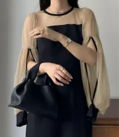 美品♡Louere チュールボリューム袖ワンピース 結婚式 オケージョン M